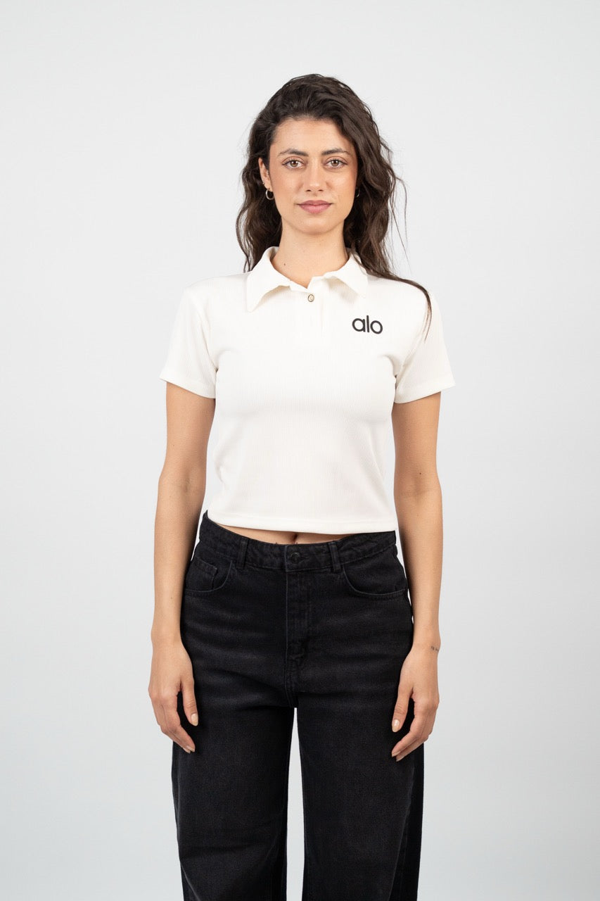 RIBBED LOGO POLO CROP TEE