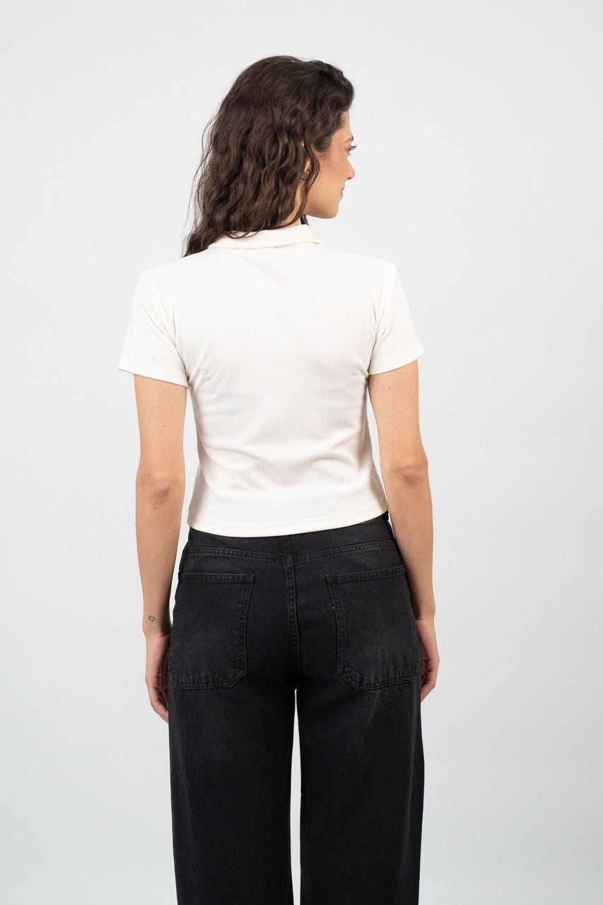 RIBBED LOGO POLO CROP TEE