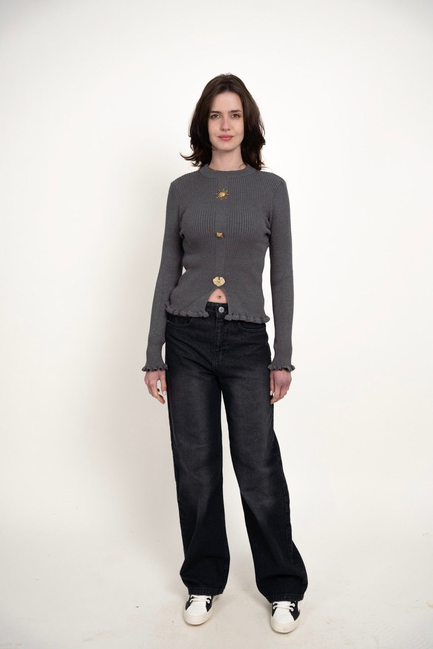 Ribbed button blouse