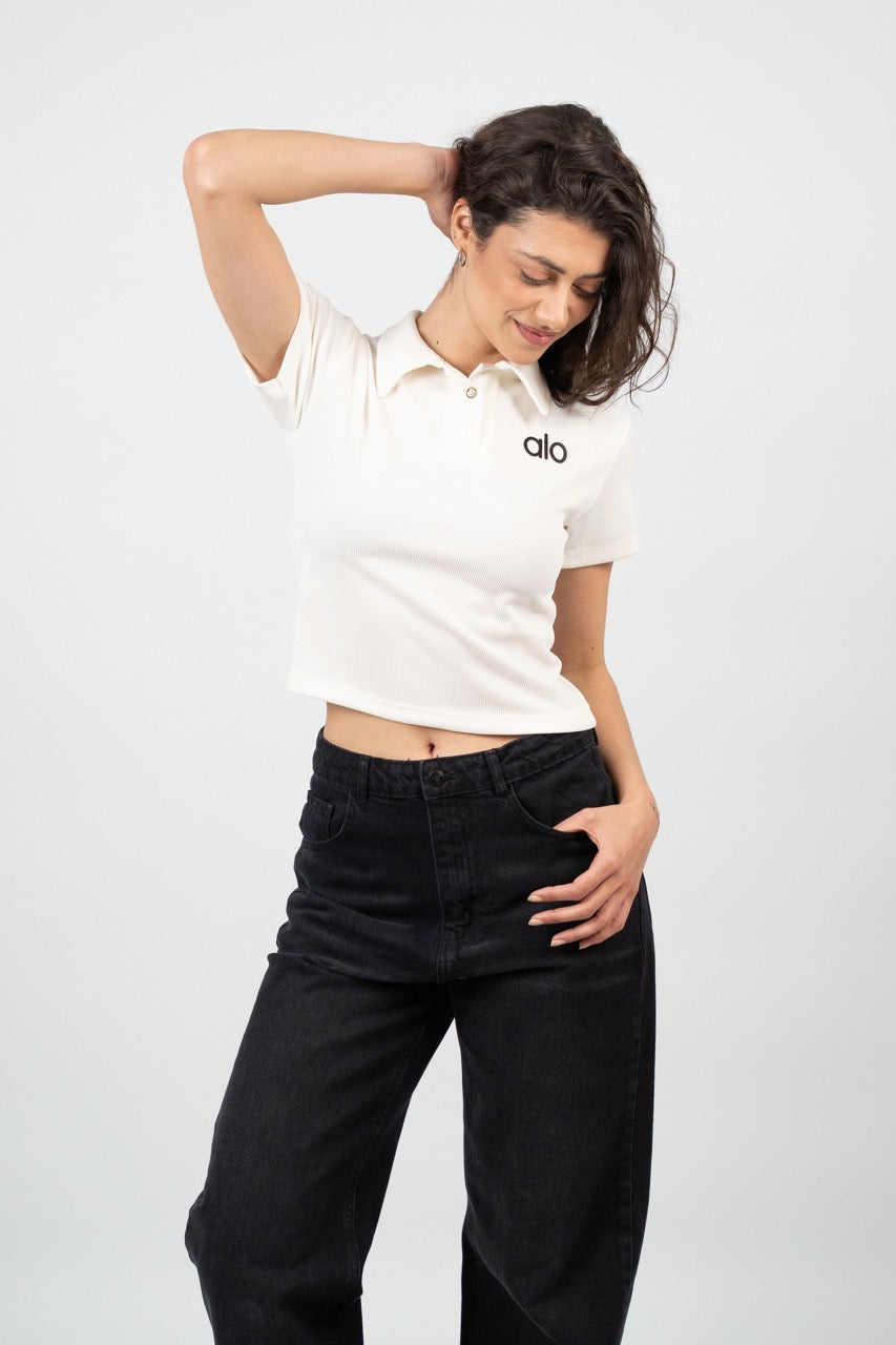 RIBBED LOGO POLO CROP TEE