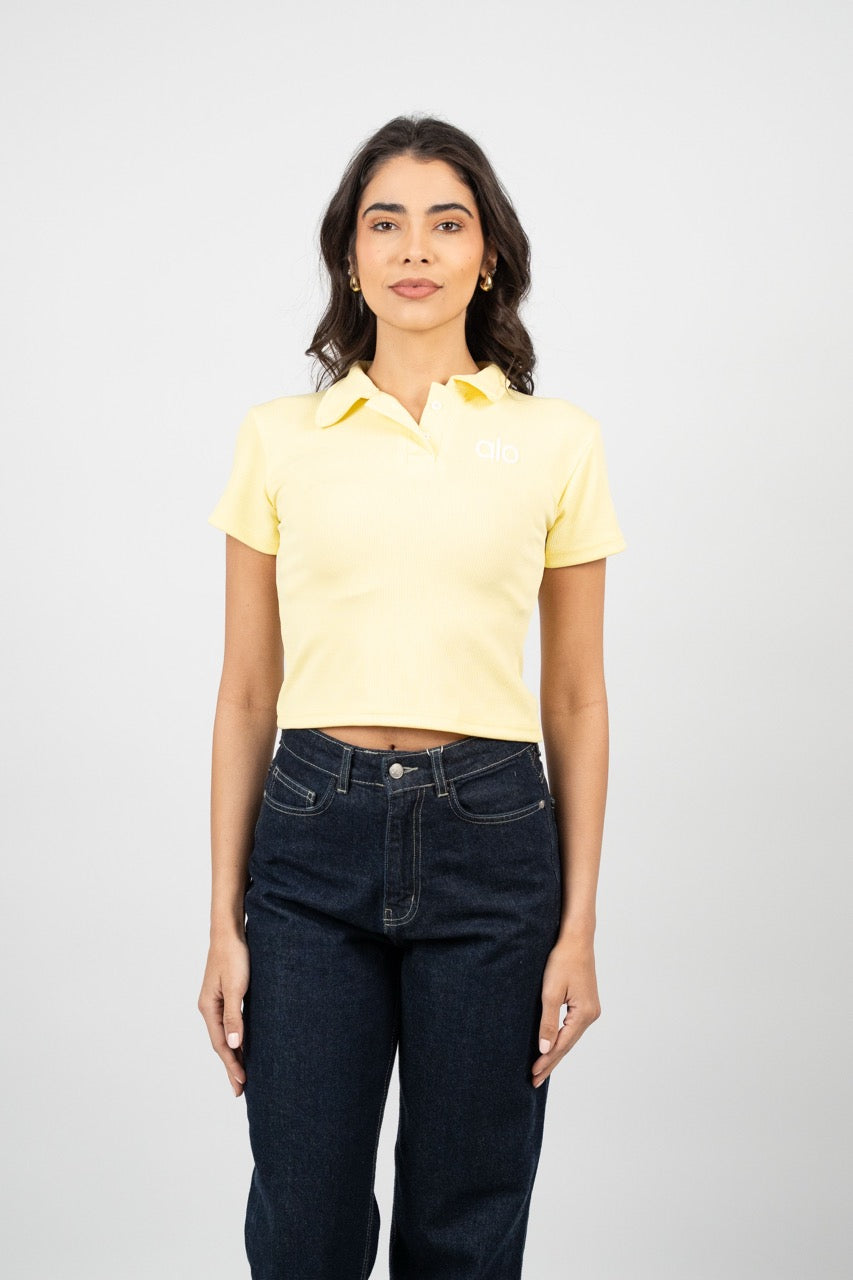 RIBBED LOGO POLO CROP TEE