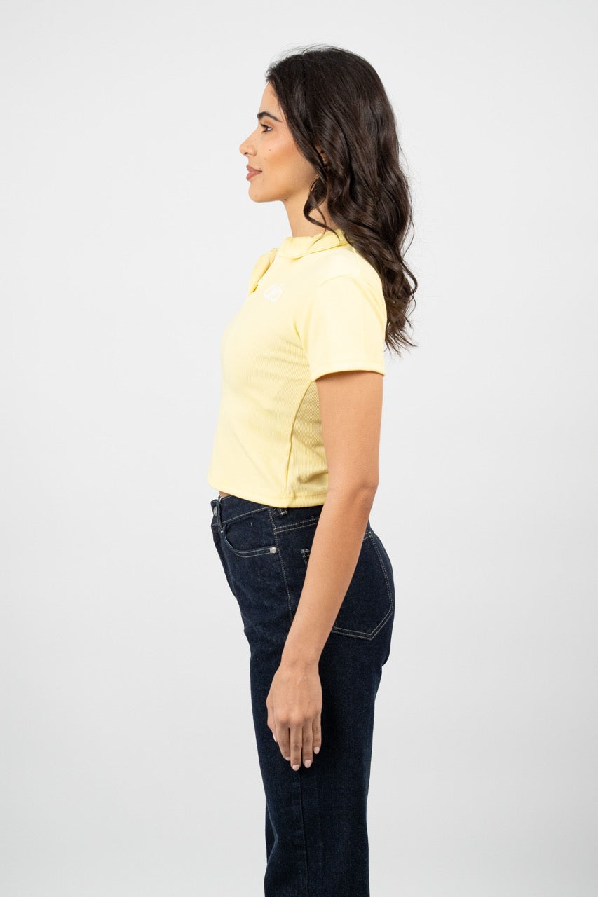 RIBBED LOGO POLO CROP TEE
