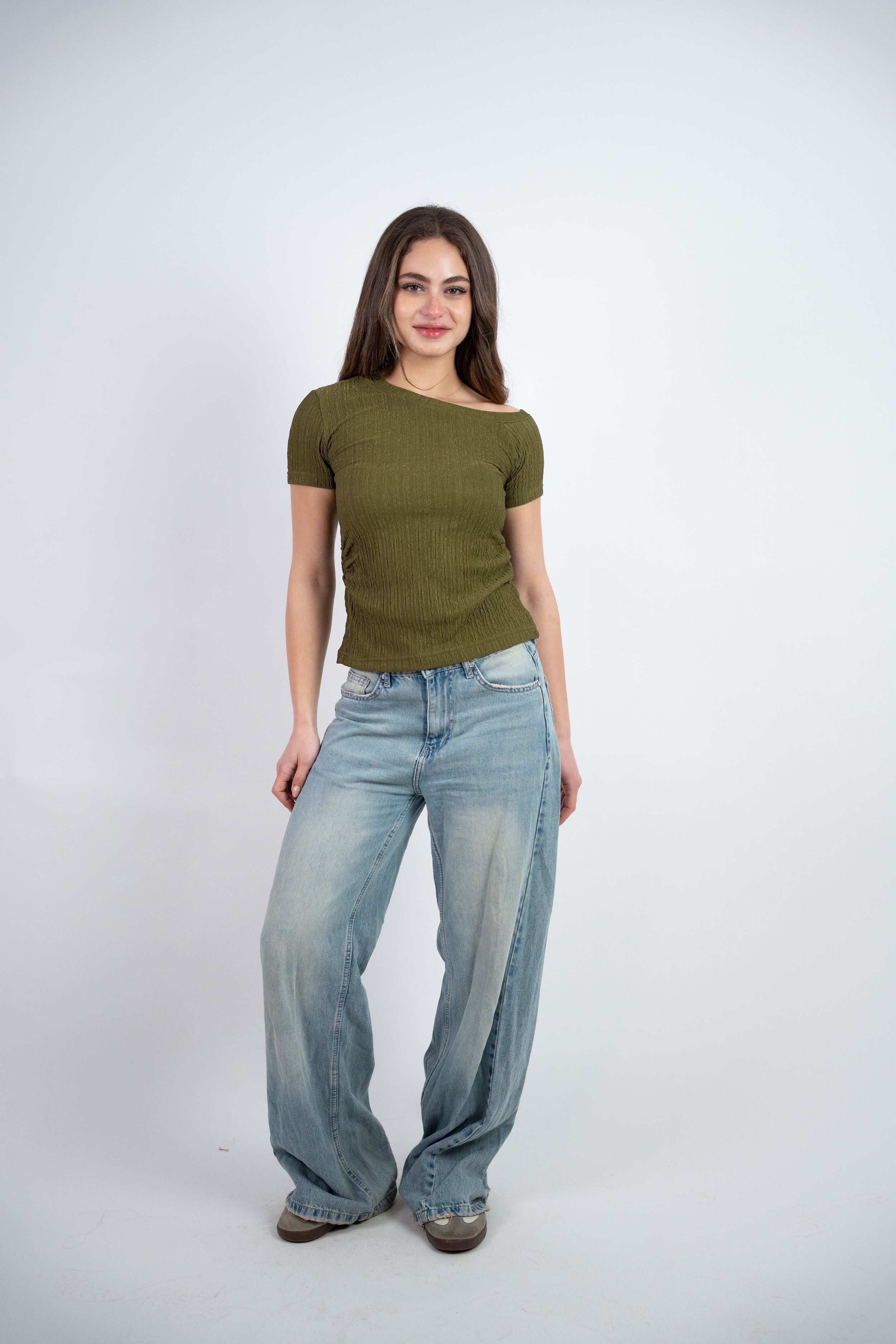OFF SHOULDER CRINKLE BLOUSE