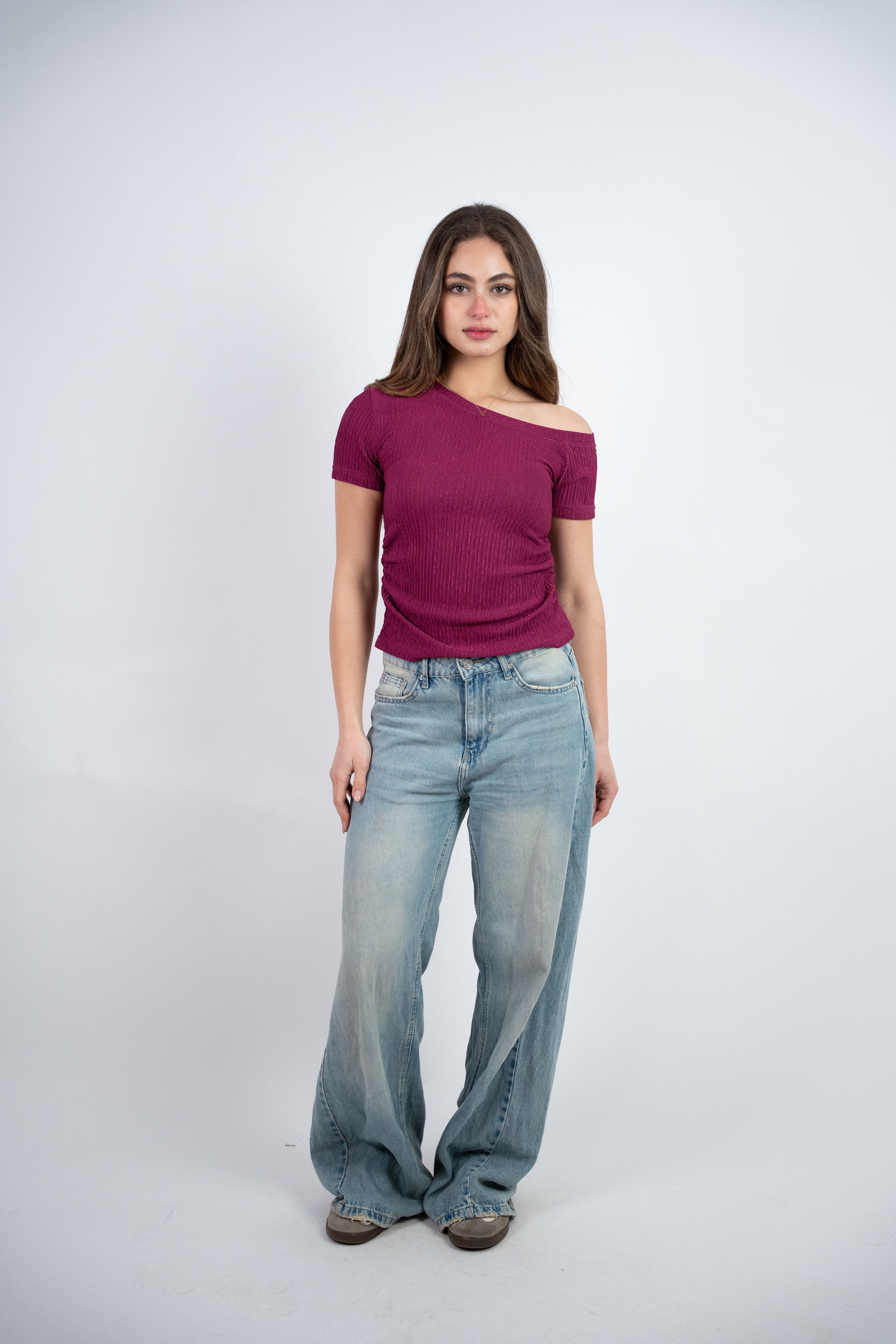 OFF SHOULDER CRINKLE BLOUSE