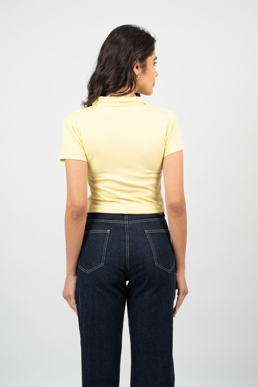 RIBBED LOGO POLO CROP TEE