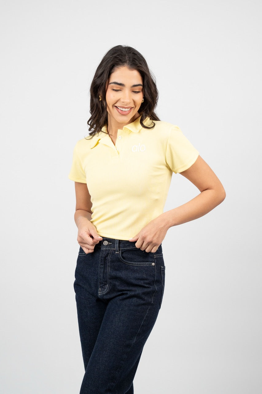 RIBBED LOGO POLO CROP TEE