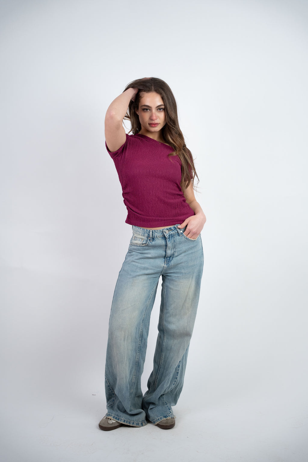 OFF SHOULDER CRINKLE BLOUSE