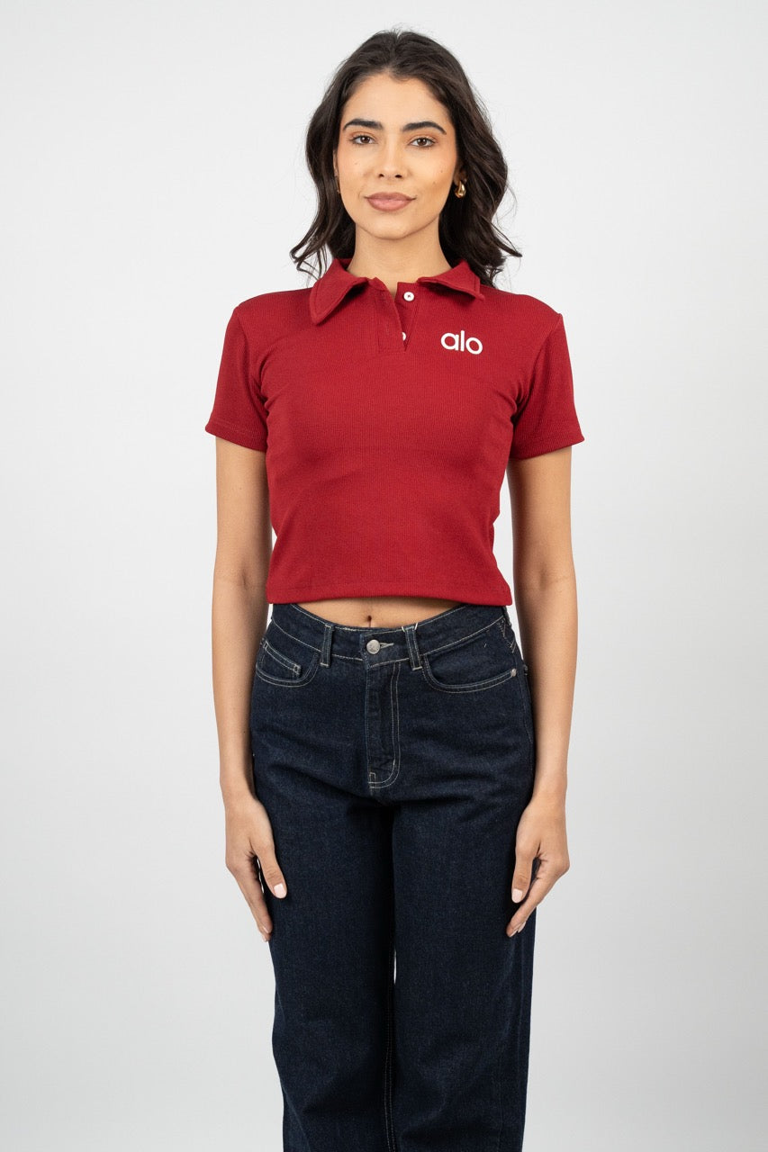 RIBBED LOGO POLO CROP TEE