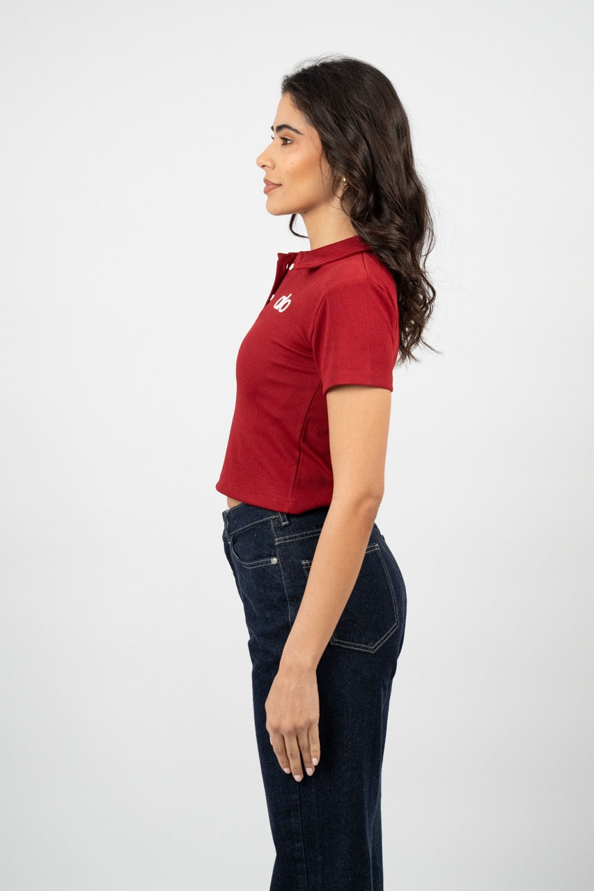 RIBBED LOGO POLO CROP TEE