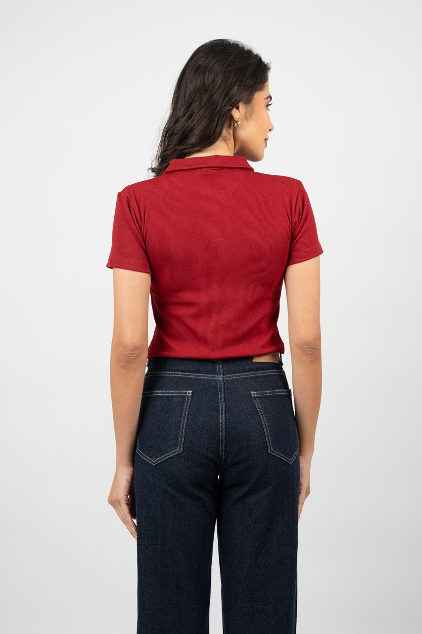 RIBBED LOGO POLO CROP TEE