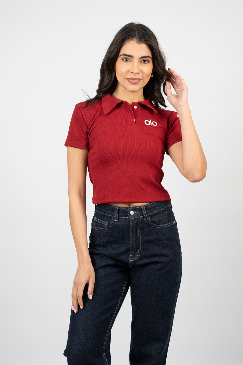 RIBBED LOGO POLO CROP TEE