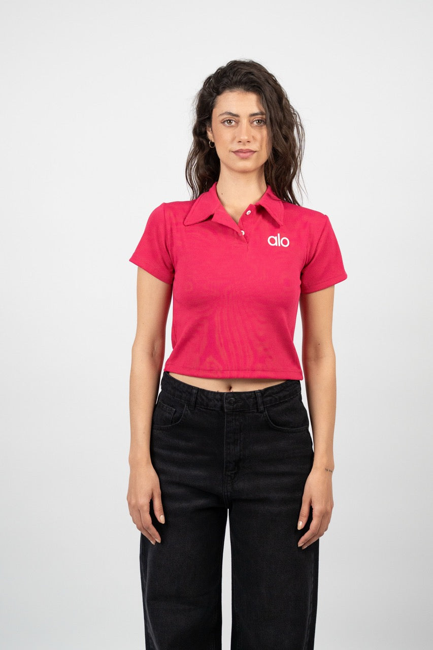 RIBBED LOGO POLO CROP TEE