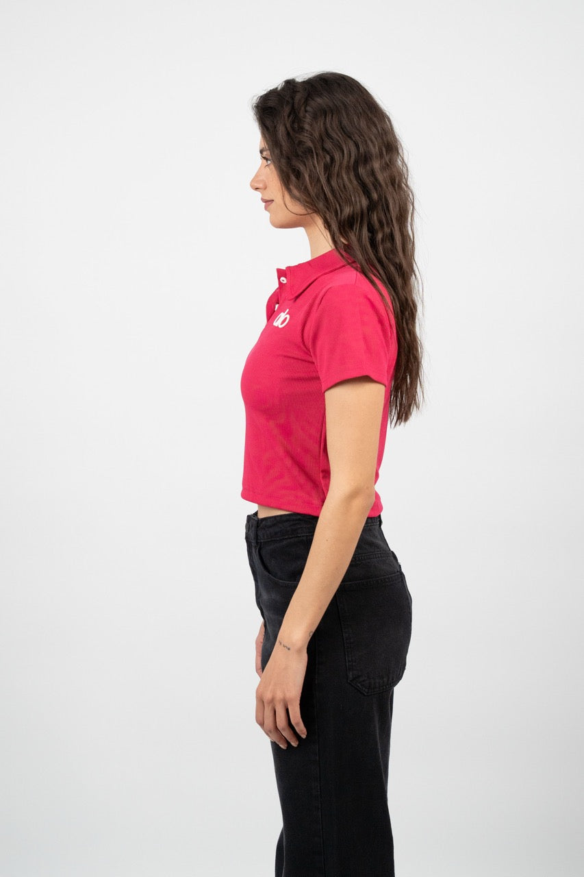 RIBBED LOGO POLO CROP TEE