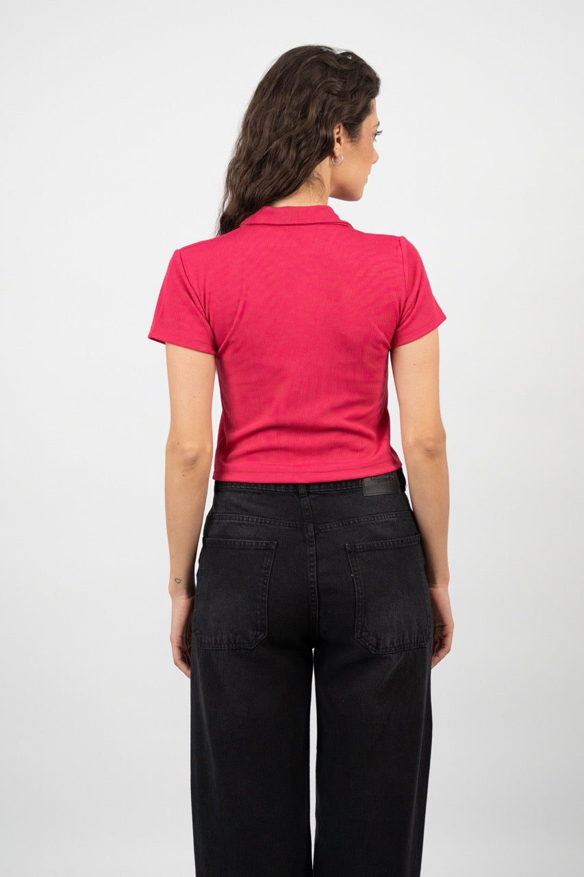 RIBBED LOGO POLO CROP TEE