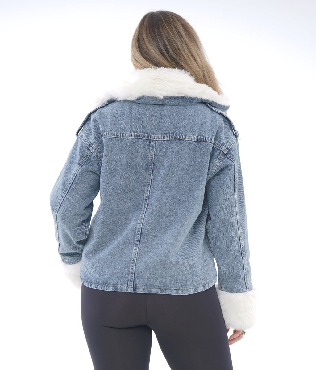 DENIM FUR JACKET