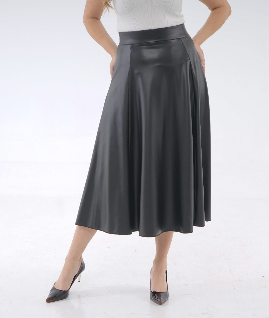 LEATHER MIDI SKIRT
