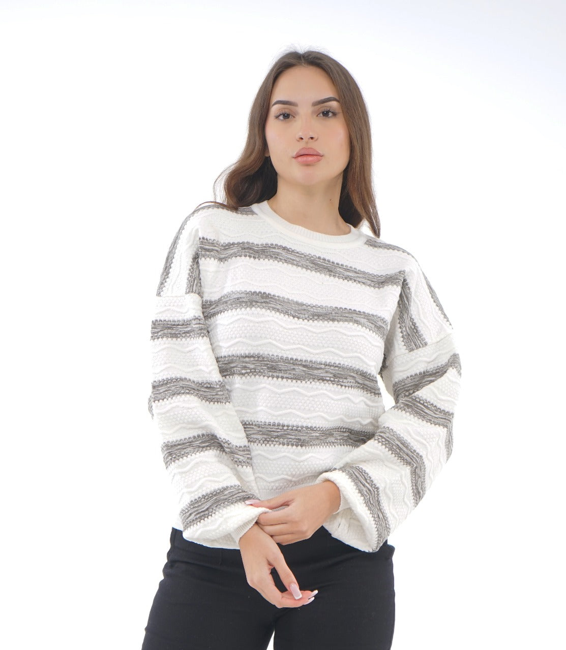 TEXTURED STRIPE KNIT BLOUSE