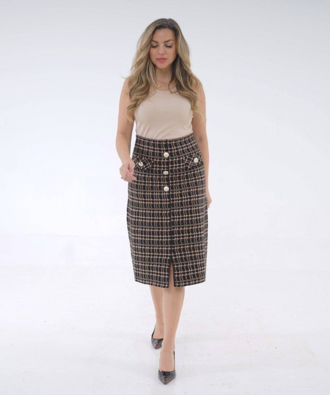 CHECKED MIDI SKIRT