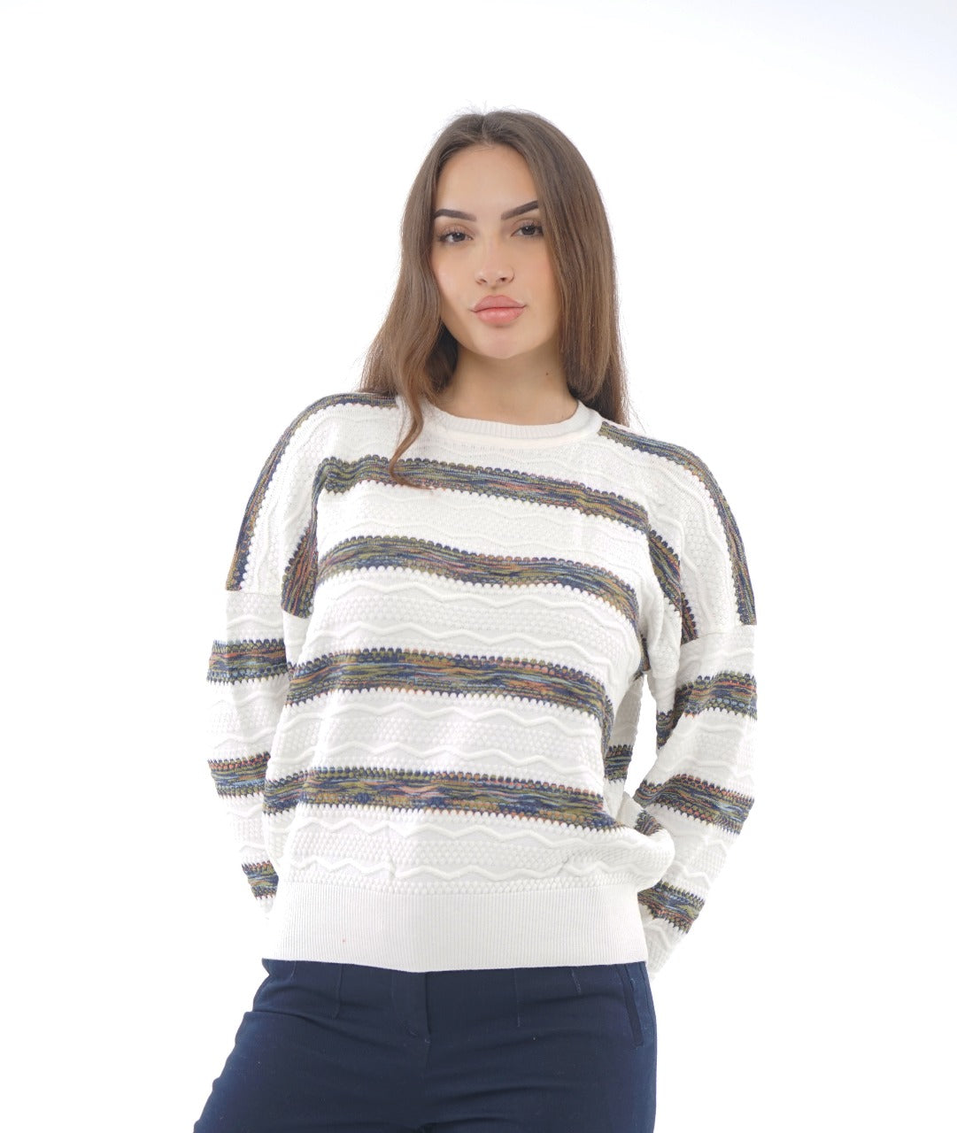 TEXTURED STRIPE KNIT BLOUSE