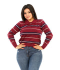 Varsity Stripe Polo Blouse - Burgundy
