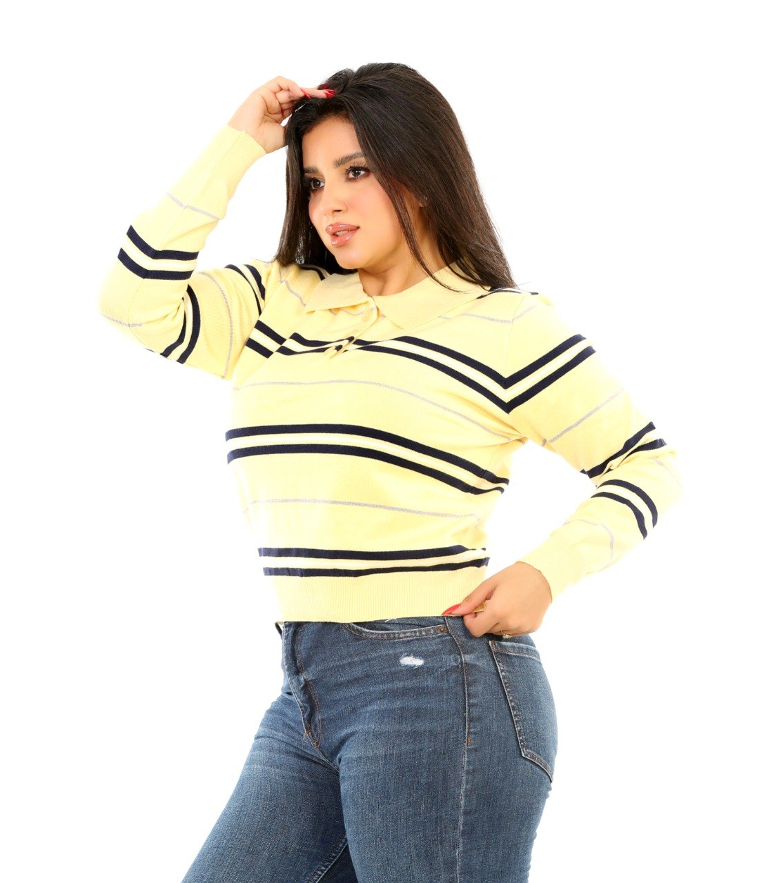 Varsity Stripe Polo Blouse - Yellow