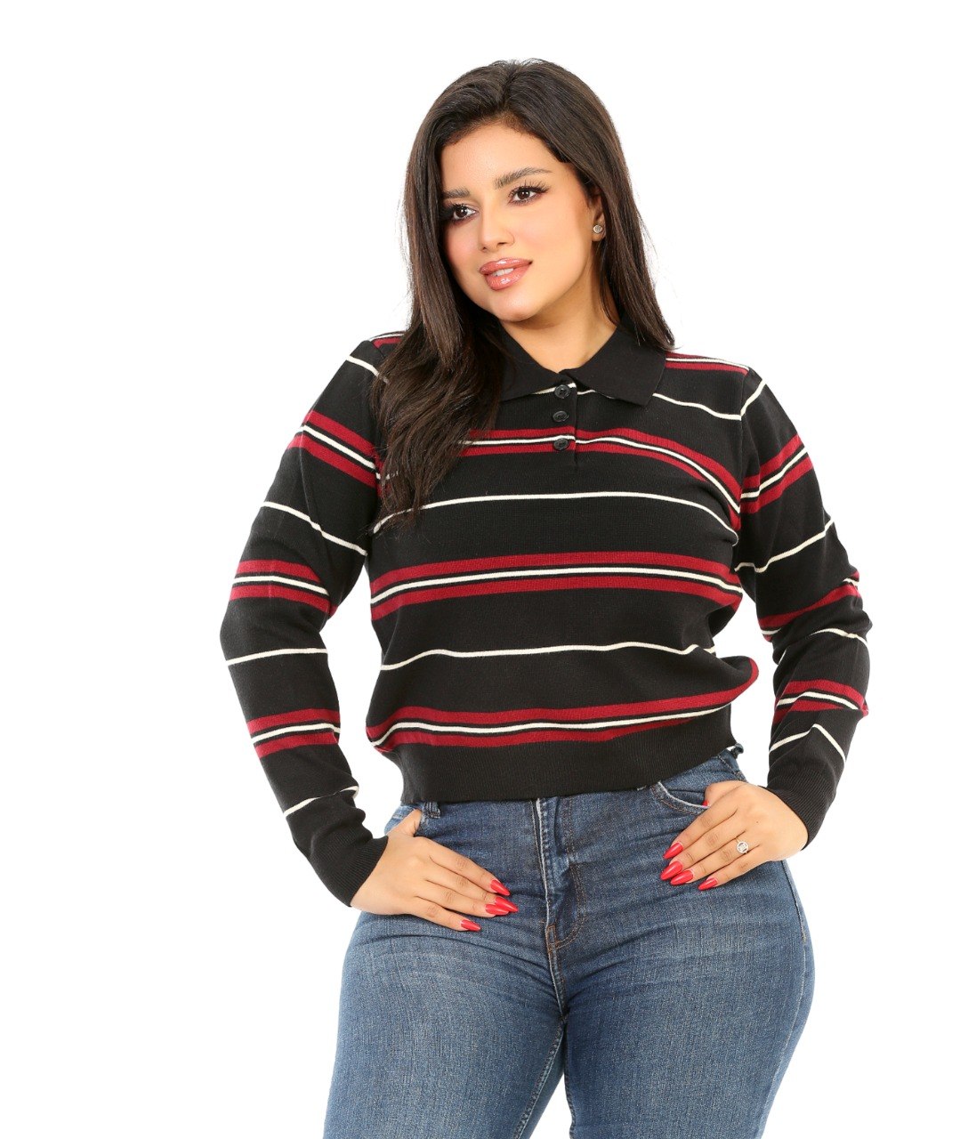 Varsity Stripe Polo Blouse - Black