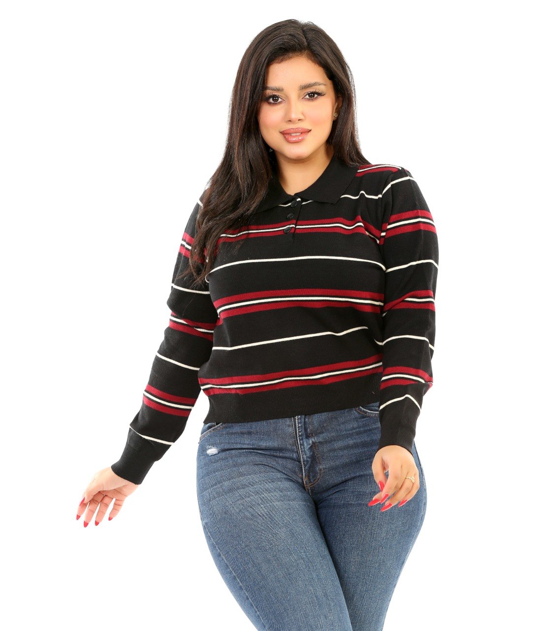 Varsity Stripe Polo Blouse - Black
