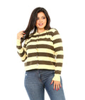 Button Front Stripe Knit Blouse - Olive