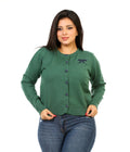 Bow Detail Button Knit Blouse - Dark Green