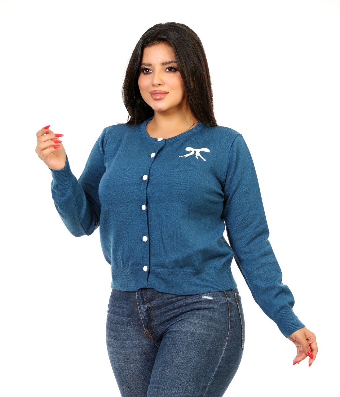 Bow Detail Button Knit Blouse - Blue