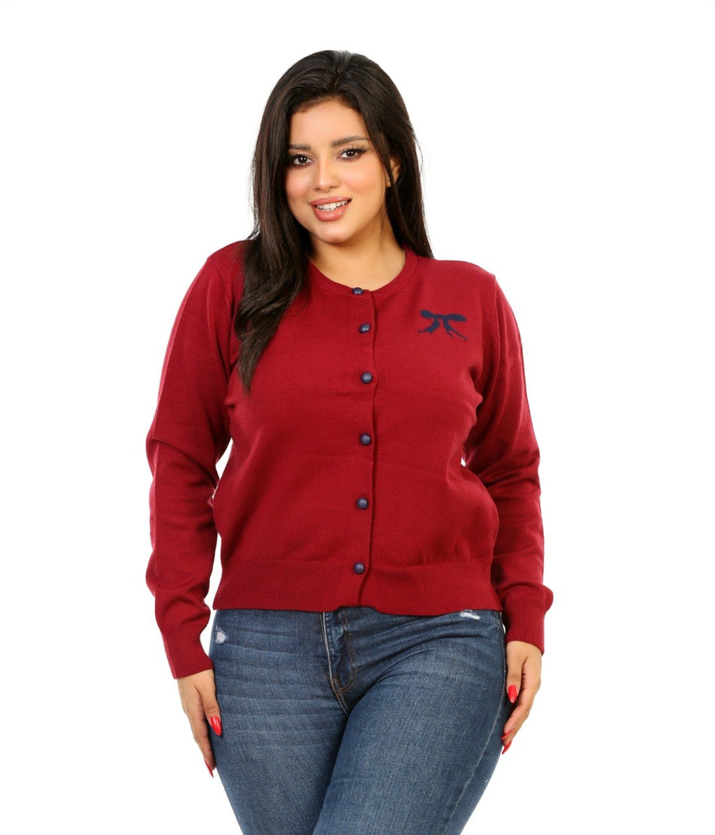 Bow Detail Button Knit Blouse - Burgundy