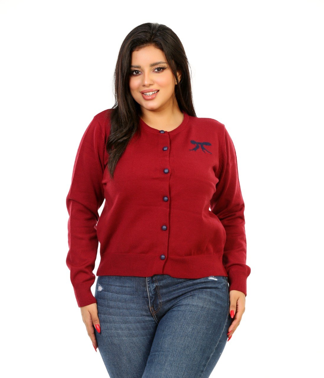 Bow Detail Button Knit Blouse - Burgundy