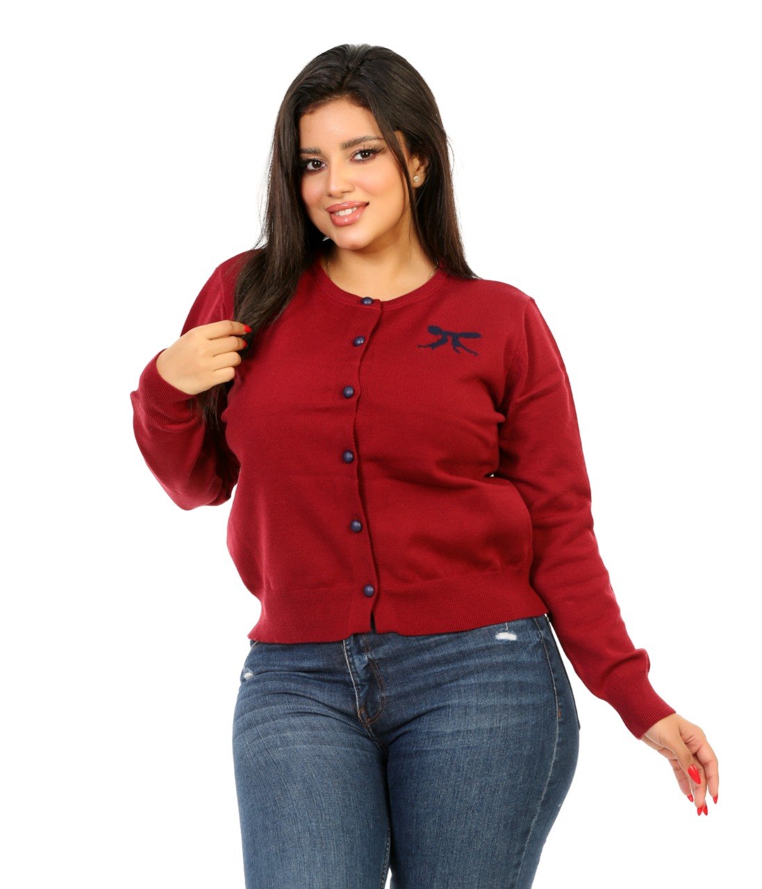 Bow Detail Button Knit Blouse - Burgundy