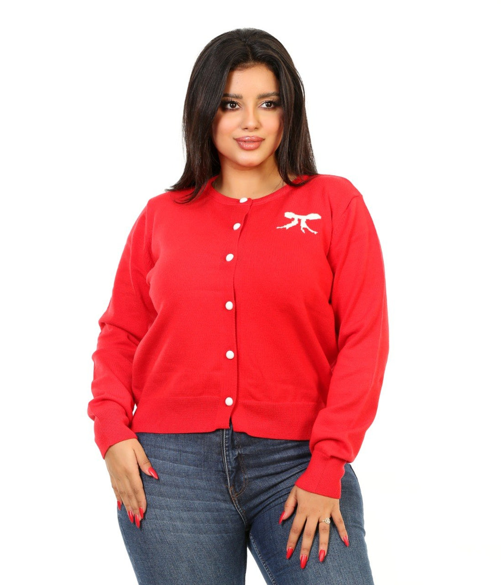 Bow Detail Button Knit Blouse - Red
