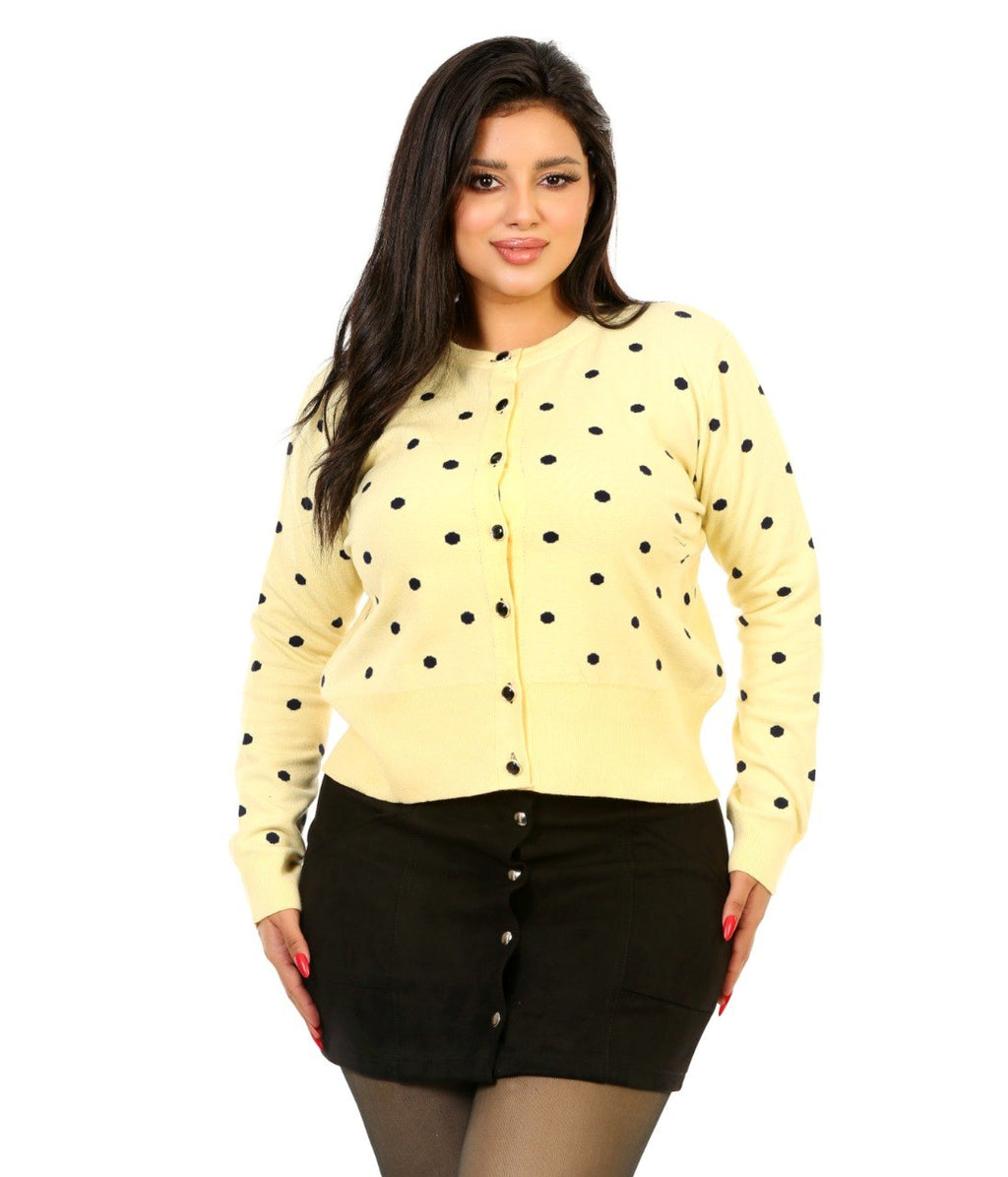 Polka Dot Button Knit Blouse - Yellow