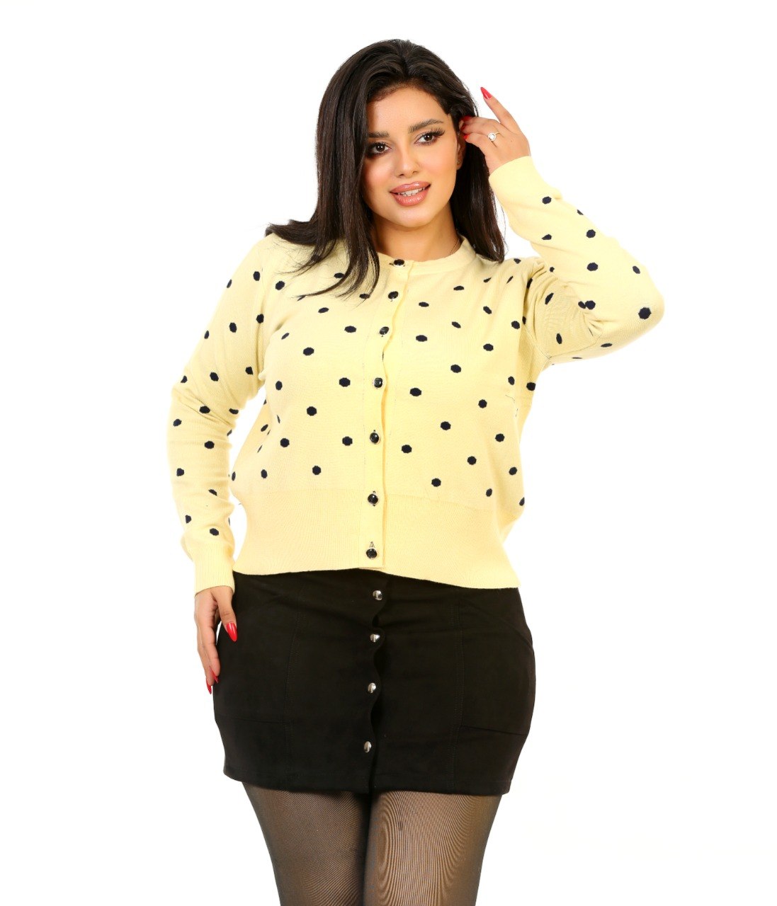 Polka Dot Button Knit Blouse - Yellow