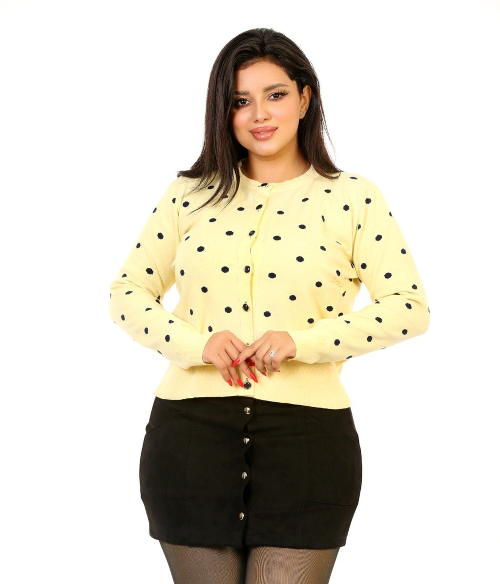Polka Dot Button Knit Blouse - Yellow