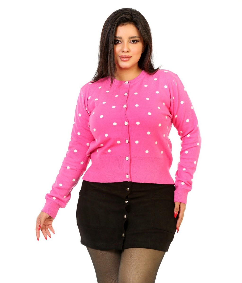 Polka Dot Button Knit Blouse - Pink