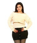 Layered Off Shoulder Knit Blouse - Beige