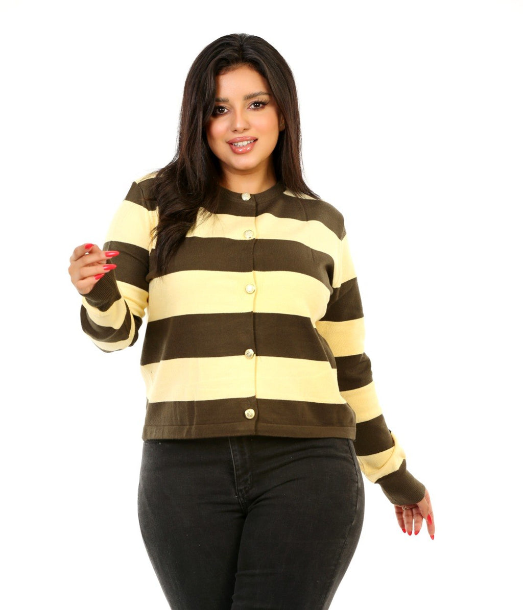 Block Stripe Button Blouse - Olive