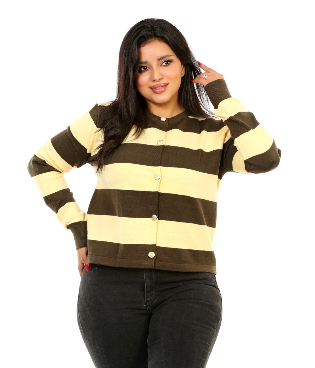 Block Stripe Button Blouse - Olive