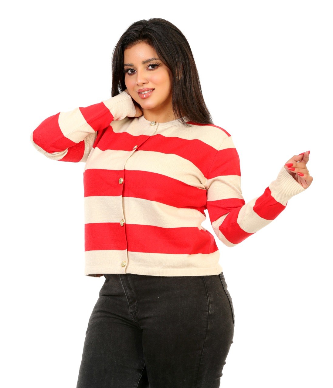 Block Stripe Button Blouse - Red