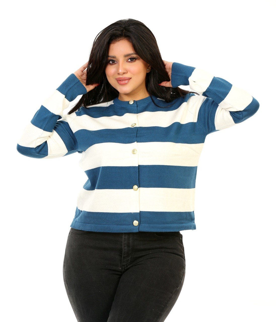 Block Stripe Button Blouse - Blue