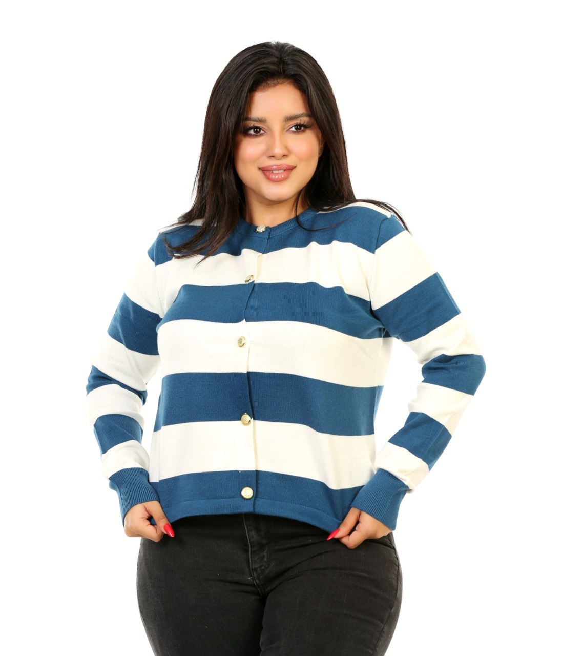 Block Stripe Button Blouse - Blue