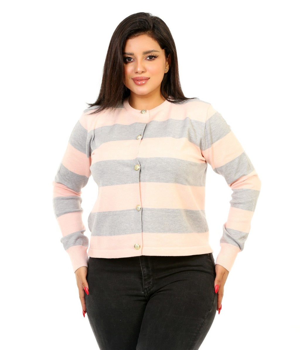 Block Stripe Button Blouse - Pink