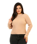 Ribbed Mock Neck Knit Blouse - Camel