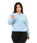 Honeycomb Knit Polo Blouse - Baby Blue