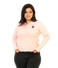 Cable Knit Embroidered Polo Blouse - Peach