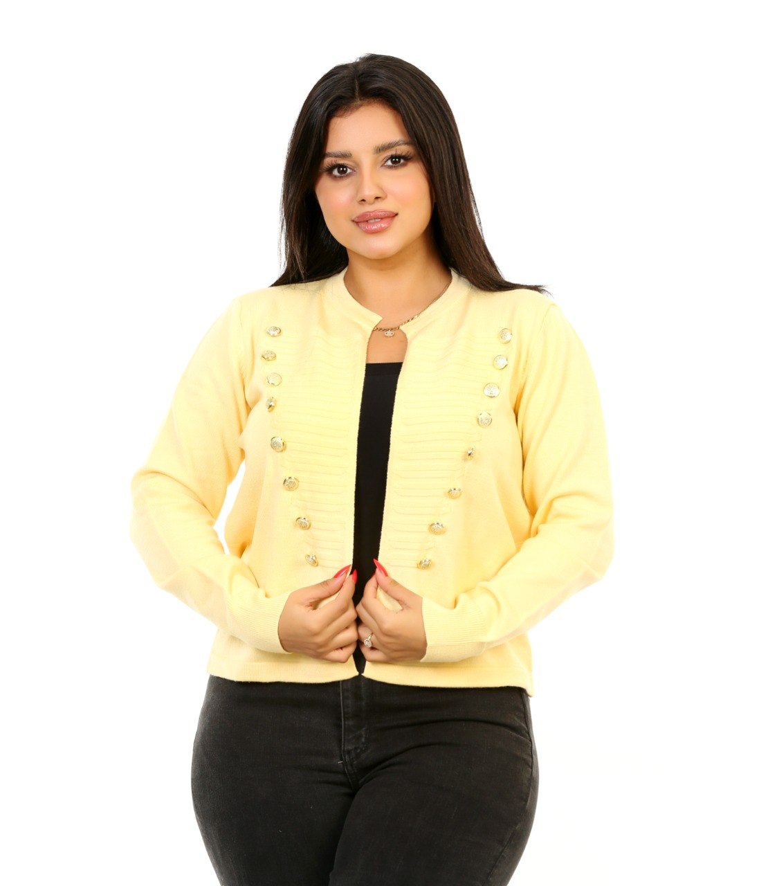 Double Button Open Front Blouse - Yellow
