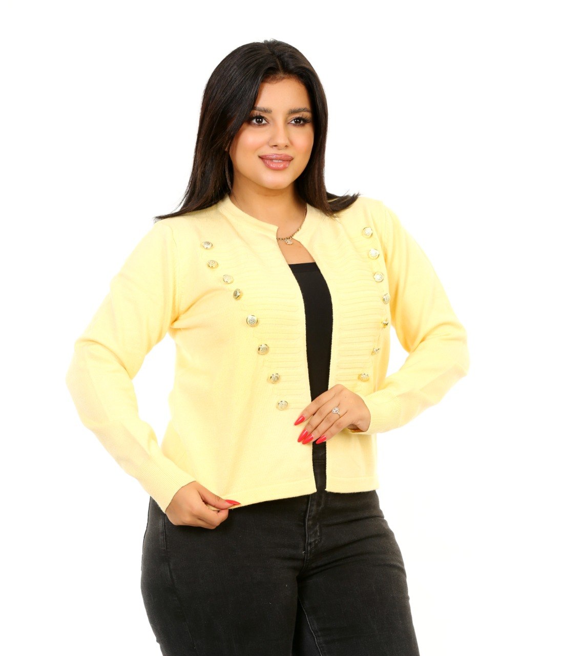 Double Button Open Front Blouse - Yellow